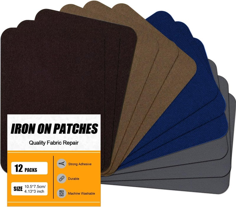 Iron on Patches for Fabric Clothes, Iron-on Patch Repairing Inside & Outside Holes for Jeans, Backpacks, Down Jackets, Hat, Pants, Sweaters (9.5 cm x 12.5 cm) - 12Pcs